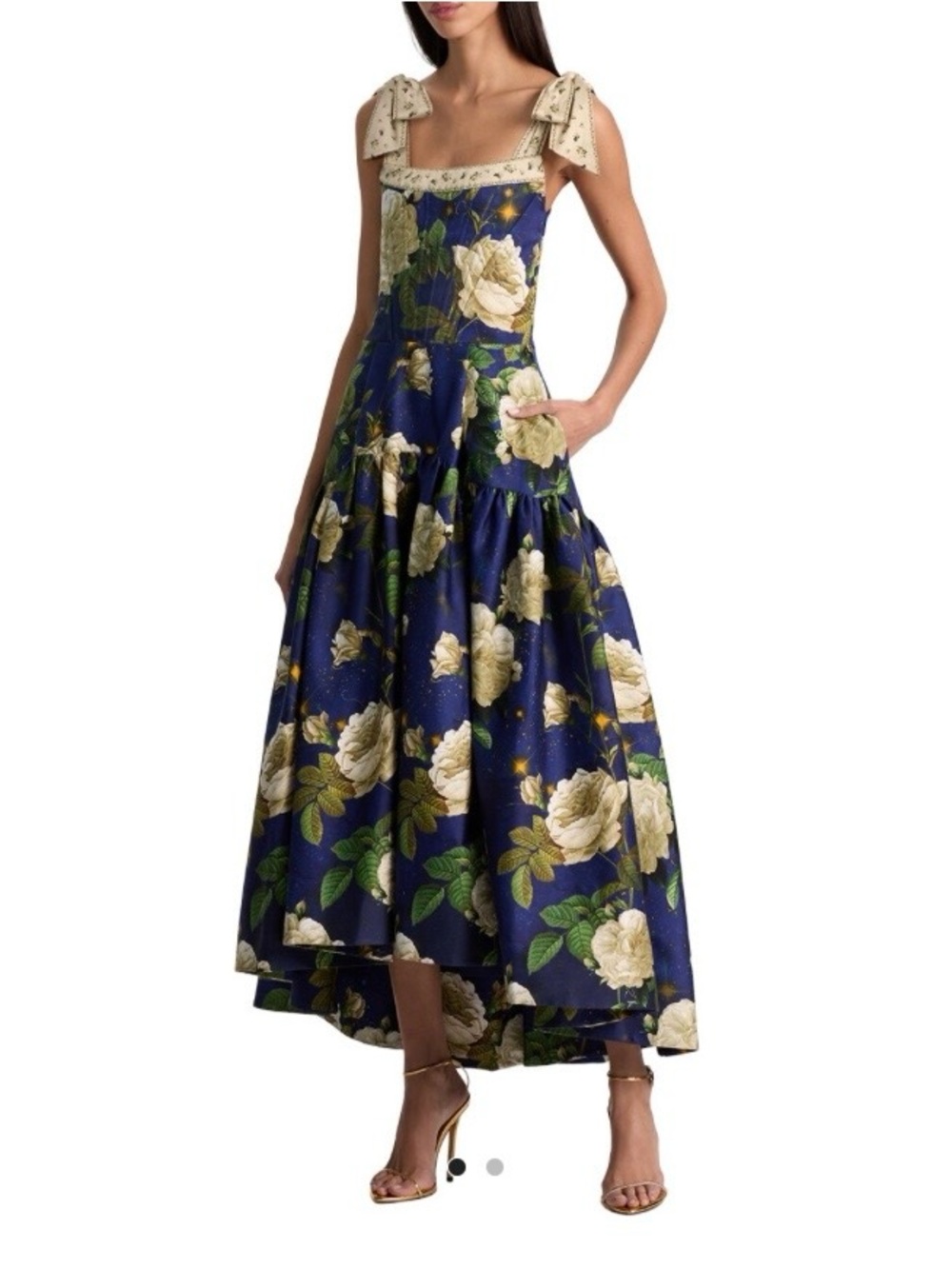 Alice + Olivia Navy Floral Tie-Shoulder Maxi Dress - Picture 2 of 4